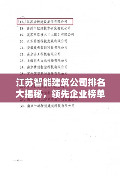 江苏智能建筑公司排名大揭秘,领先企业榜单,权威排名不容错过!